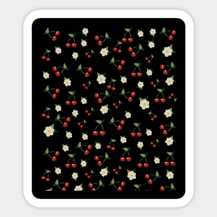 Cherries - cherry blossom pattern - black background - sakura tree Sticker